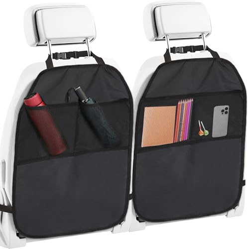 Songella Protezioni per Sedile Posteriore Auto Organizer Sedile Auto con 2 Tasche in Rete 2 Pezzi Nero per il Retro dei Sedili Anteriori