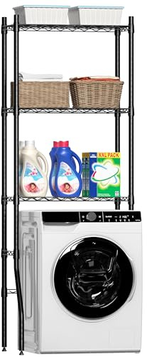 Laundry Room Storage Shelf & Organizer, 3 Tier Over Metal Washer and Dryer Shelves, Washing Machine Shelf, Adjustable Height & Feet, Bathroom Space Saver Shelf, 23.6 L x 13.8 W x 63.2 H, Black
