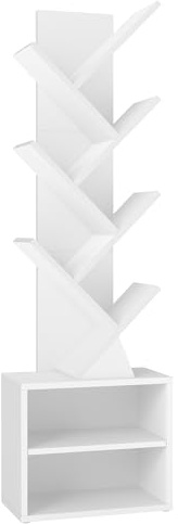 VASAGLE Custos Colección - Estantería en Forma de Árbol, Estantería de Pie Moderna Autoportante, Dormitorio, Salón, Estudio, 2 Compartimentos Abiertos, 20,3 x 38 x 123,2 cm, Blanco Nube LBC607WB01