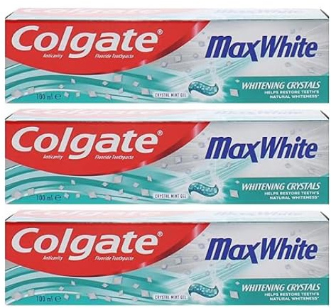 DSK Colgate Max White Whitening Toothpaste 3 x 100ml – Removes Stains for Whiter, Brighter Teeth | Fresh Mint Fluoride Toothpaste Triple Pack
