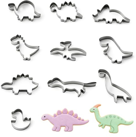 MINGBOLIN 10 Piezas Cortadores de Galletas Dinosaurio en Acero Inoxidable – Moldes Galletas y Cortador Galletas para Repostería Doméstica de Galletas, Chocolate y Pasteles