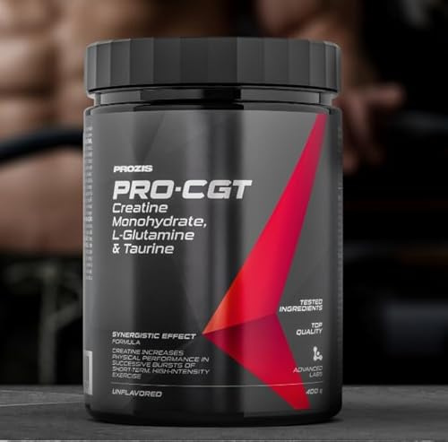 Prozìs Pro CGT 400 grammi - creatina + glutammina+ taurina - Miscela per aumento forza e potenza. Multi gusti (Arancia)