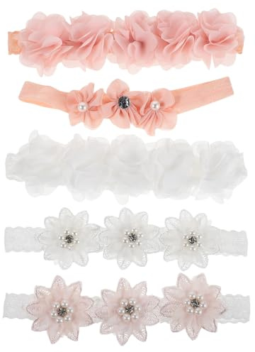 VICASKY 5pezzi Fascia Capelli Floreale per Neonata Elastiche Perline Accessori per Capelli per Bambina Adatta per Feste e Uso Quotidiano