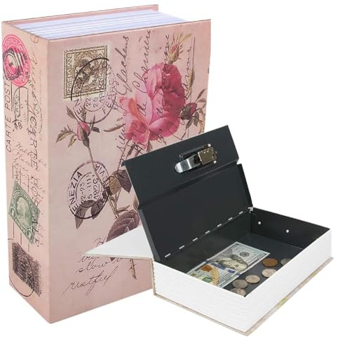 10.5 Inch Diversion Book Safe with Combination Lock, Secret Safe Metal Lock Box,Money Storage Collection Box,Portable Cash Jewelry Storage Box Case Lockable Book Extra Large (Rose, Combination)