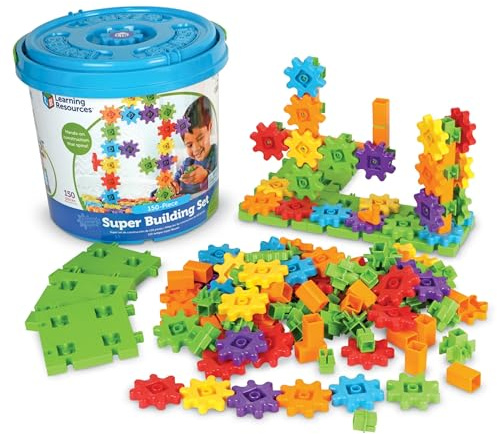 Learning Resources Gears! Gears! Gears! Super Building Toy Set, STEM Toys, Construction Toys, Gears for Kids, 150 Pieces, Ages 3+, Blue