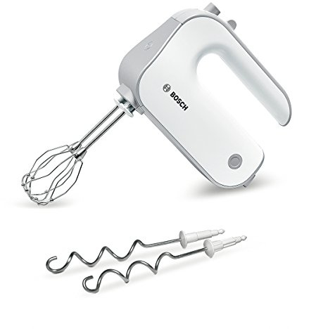 Bosch Hausgeräte Handrührer Styline MFQ4030, 2 Rührbesen, 2 Edelstahl-Knethaken, spülmaschinengeeignet, 5 Stufen plus Turbostufe, 500 W, weiß/silber