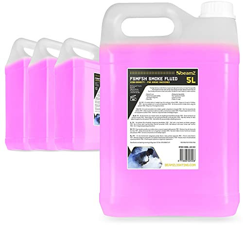 beamz Smoke Machine Fluid Set of 4 x 5L High-Density Pink Fog Liquid - Non-Toxic Water-Based Fluid - Professional Fog Effect for Parties, Events & DJs (20 Litres Total)