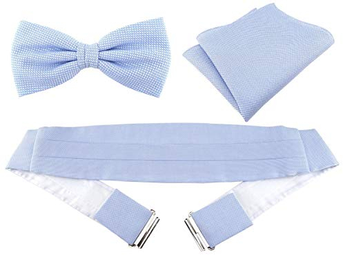 TigerTie - Herren Kummerbund Pique + Fliege + Einstecktuch in hellblau-weiss gemustert