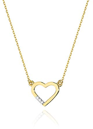 Goldene Damen Halskette 585 14k Gold Gelbgold Weißgold Kette mit Anhänger Herz natürlicher echt Diamanten Brillanten Gravur