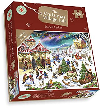 Puzzle de Noël de 500 Pièces - Foire du Village par Rudolf Farkas, Puzzle d'Hiver pour Adultes