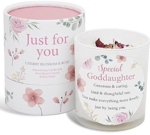 Goddaughter Candle - Thoughtful Gift for Goddaughter's Birthday - SOYA Candle with Rose Quartz and Rose Petals