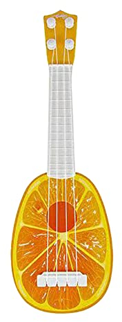 Alecony Kindergitarre 4 Saiten Ukulele Gitarre Spielzeug, Frucht Saiteninstrumente Musik Pädagogisches Spielzeug Musikinstrument Geburtstag Geschenke für Kinder Anfänger (Orange)