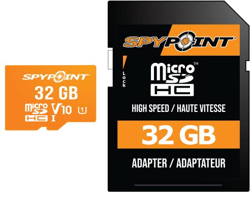 SPYPOINT 32GB Micro SD Memory Card Trail for Cameras | Adapter Media Storage for Trail and Game Cameras Designed | Used in Hunting and Trail Cams (Class 10 Speed)