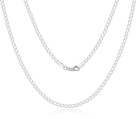 SILBERTALE Colliers en chaîne en argent sterling 925 pour femmes et hommes - Chaîne gourmette fine - Largeur 2/3/4mm - Chaîne en argent super plate avec boîte cadeau, 22 inches, Argent sterling