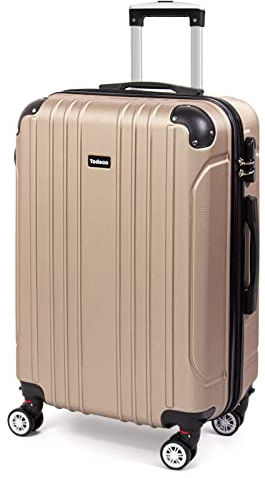 Todeco Valise Moyenne Taille 65cm, Valise de Voyage, Rigide e Légère ABS Valise de Voyage à roulettes Valises, 4 Doubles Roues, 42x26x65cm, Champagne