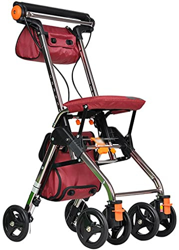 Folding Rollator Rollator Walkers Rollators Indoor Rollator 4 Wheeled Includes Basket Mobility Aid Assisted Walking Device for Low Mobility Users Lightweight Trolley (Color : Red, Size : 56.5×46×76Cm)