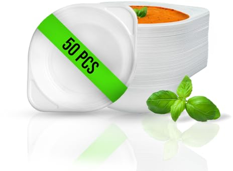 RAGO® Bol plastico blanco 50 piezas I Cuencos sopa 500 ml I Juego de Cuencos Plastico Reutilizables I Boles de plastico