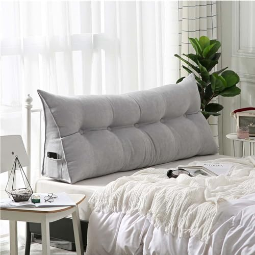 HLTQL Lesekissen FüR Bett Und Sofa,RüCkenkissen Bett/Couch,Keilkissen Kopfteil Bett,Kissen Bett RüCkenlehne,Lendenkissen Bett,StüTzkissen Zum Lesen(2Gray,180cm)