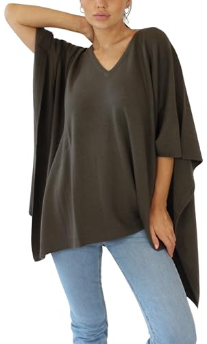 Win's Kashmirponcho – tillverkad i Italien, kaki, One Size