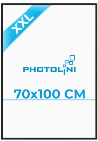 PHOTOLINI Bilderrahmen 70x100 Schwarz, großer Bilderrahmen 70x100 Holz MDF, Poster Rahmen 100x70 XXL mit bruchsicherem Acrylglas zum Aufhängen & Zubehör - Picture Frame für Poster, Fotos & Puzzle