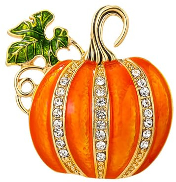 Broche Strass Citrouille pour Femmes Filles Ton Or Vernis À La Mode Halloween Feuilles Vert Épinglettes Mignon Automne Vacances Festival Chapeau Robe Accessoires Bijoux Cadeau, Piccolo, Métal, Zircon