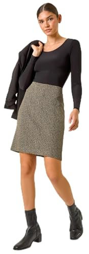Roman Short Skirt for Women UK - Ladies Textured Pull On Mini Stretch Cotton Jersey Pencil Tube Smart Summer Bodycon Knee Length A-Line Straight Work Office Formal - Size 20 - Camel