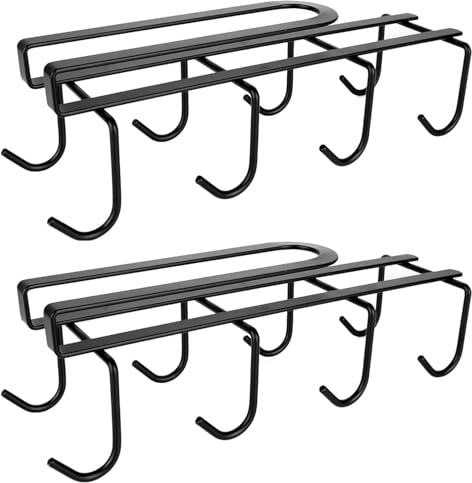 WODSTA Mug Holder 2PCS Black Under Shelf Mug Holder White with 8 Hooks Under-Cabinet Hanger Rack Cupboard Shelf Organiser Multi-Function Mug Organizer Cup Hooks for Sleeping Rooms Offices and Kitchen