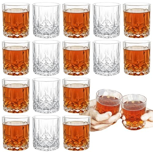 LOPYXBR Small Whisky Glasses 200ml / 7oz, Whiskey Glass Set of 18, Old Fashioned Crystal Whiskey Glass Gift Set for Men, Classic Whiskeys Glasses Tumblers 200ml for Cocktails