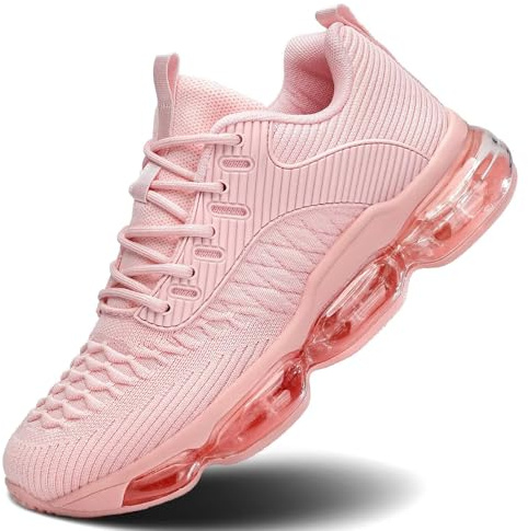 Luogoks Womens Walking Running Shoes Air Cushion Basketball Sneakers Fashion Tennis Breathable Sport Gym Fitness Cross Trainers Shoes Pink 6.5