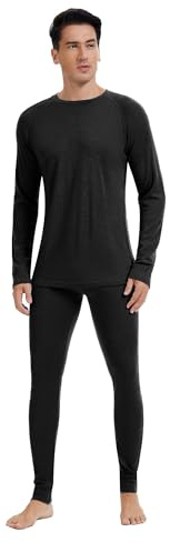woolcano Juego de ropa interior térmica para hombre, 100 % lana merina, Juego de ropa interior funcional ligera para esquí, Ideal para invierno y actividades al aire libre, L