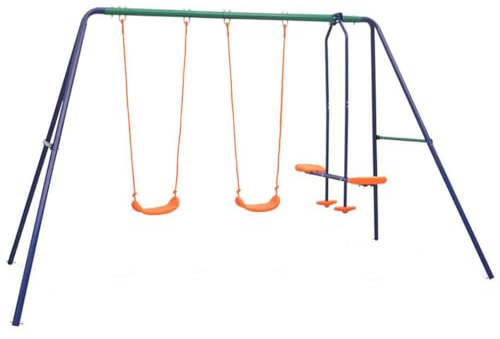Altalena con Telaio Ad A in Metallo, 2 Altalene Singole, Altalene Tandem per 4 Bambini, Arancione, Robusta e Resistente agli Agenti Atmosferici, Montaggio Facile