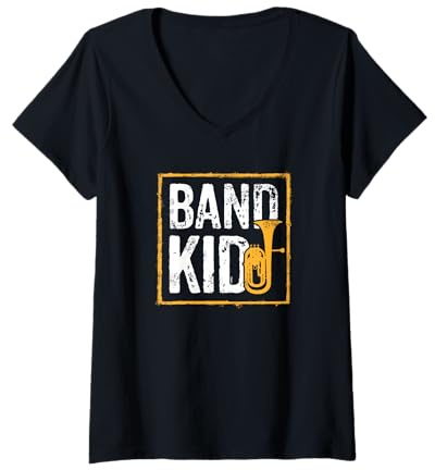 Donna Band Kid per Giovane Musicista di Corno Baritono Maglietta con Collo a V