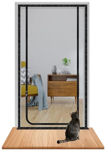 DBREAKS Puerta mosquitera para Gatos, Prueba de rasguños pantalla de mascotas con Cremallera Bilateral, para el salón, el dormitorio, la cocina, la balcón, Negro 90 cm x 200 cm