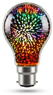 TBE LIGHTING Bombilla LED de fuegos artificiales A60 de 4 W, filamento vintage decorativo 3D, 220-240 V, base de bayoneta B22, iluminación ambiental blanca cálida para el hogar, bar, restaurante y