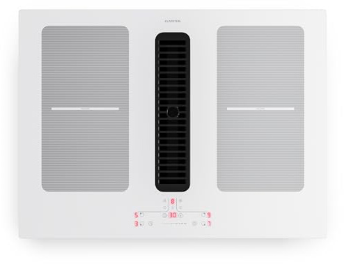 Klarstein Full House Vitrocerámica con Extractor - 70cm, 4 Zonas Inducción, 7335W Boost, Zonas Flex, Control Táctil, Temporizador, Bloqueo Infantil, Campana Integrada, Clase A, White