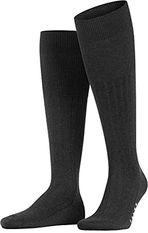 FALKE Herren Kniestrümpfe Milano M Kh Baumwolle lang einfarbig 1 Paar, Grau Anthracite Melange 3190, 43-44