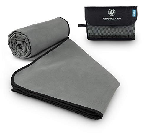 BERGBRUDER Microfaser Handtücher - Ultraleicht, kompakt & schnelltrocknend - Mikrofaser Handtuch, Reisehandtuch, Sporthandtuch (Grau-Schwarz, S 80x40 cm)