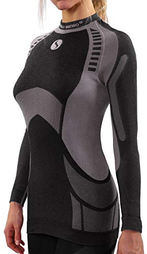 sesto senso Damen Funktionsunterwäsche Shirt Langarmes Top Unterhemd Schnelltrocknend Funktionsshirt Skiunterwäsche Skibekleidung Sportbekleidung Fahrrad Motor THERMOACTIVE XL Grau Top