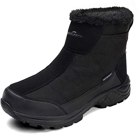 SILENTCARE Men's Warm Snow Boots, Fur Lined Waterproof Winter Shoes, Anti-Slip Lightweight Ankle Boot (10 M US, Black)