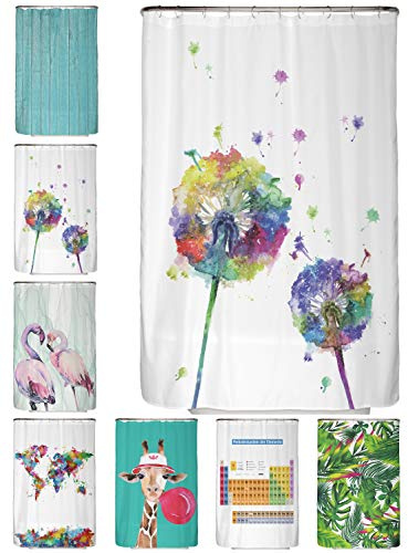 arteneur® - Bunte Pusteblume - Anti-Schimmel Duschvorhang 120x200 - Recycelt mit Öko-Tex Standard 100 - Beschwerter Saum, Blickdicht, Wasserdicht, Waschbar, 8 Ringe & E-Book mit Reinigungs-Tipps