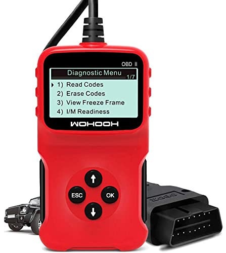 Universal OBD2 Engine Fault Reader Car Scanner, Professional Auto Car Diagnostic Scanner Repair Tool, HD LCD Display Screen, I/M Readiness Smog Check CAN Diagnostic Scan Tool (RED)