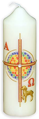 Osterkerze Kreuz/Lamm mit Wachsmotiv 165/50