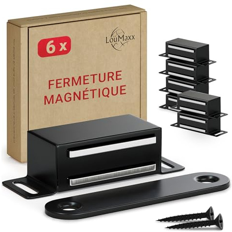 LouMaxx Pestillo magnético fuerte – Fuerza de sujeción 6 kg – Juego de 6 unidades de acero inoxidable – Imán para puerta – Imanes de armario – Imanes para muebles
