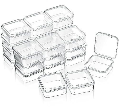 SATINIOR 24 Packs Small Clear Plastic Beads Storage Containers Box with Hinged Lid for Storage of Small Items, Crafts, Jewelry, Hardware(1.7 x 1.7 x 0.8 Inches)