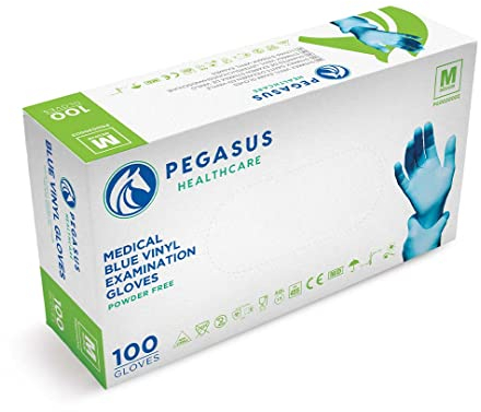 Pegasus Healthcare Blue Disposable Vinyl Medical Examination Gloves Powder & Latex Free (Large)