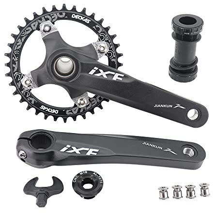 DJC Bike Crankset 104BCD with Chainring BSA Bottom Bracket with Spindle for MTB 1x 2X 3X Speed Mountain Bike Black Red Oilslick 170mm 175mm (175mm Black, Round 36T)