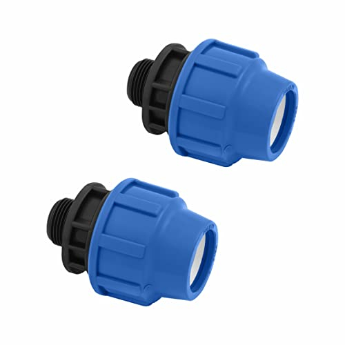 Adaptador de Compresión MDPE PP 20 mm x 3/4 Macho - 2 piezas - Accesorios de PP PN16 - Racor de Fontanería - Conectores de Aqua para Tuberías de Polietileno de PE80, PE100 – SmartProduct