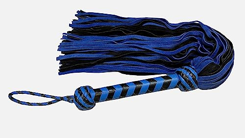 Real Genuine Cow Hide Suede Leather Flogger 100 Falls Heavy Duty Thuddy Whip (Blue/Black)
