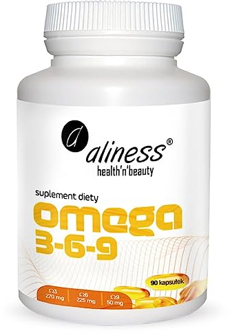 Aliness - Omega 3-6-9-270/225/50 mg - Corretto funzionamento del cuore e del cervello - Integratore alimentare - 1 capsula, due volte al giorno - 90 capsule