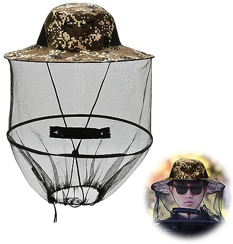 Moskito Kopfnetz Hut, Moskitonetz Hut Imkerhut Kopf Hut, Gesichtsschutz Outdoor Angelausrüstung Faltbar für Outdoor Angeln Wandern Gartenarbeit (Rot getarnt)